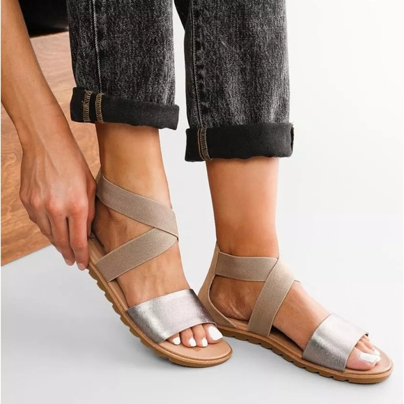Sorel‎ Ella II Metallic Leather Sandals Women's Size 7 NL4053 - Picture 1 of 6